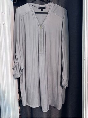 ellos Gray Lightweight Long-Sleeve Zip Front Shirt